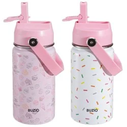Buzio Kids Water Bottle 500ML - White Ribbon + Pink Marble